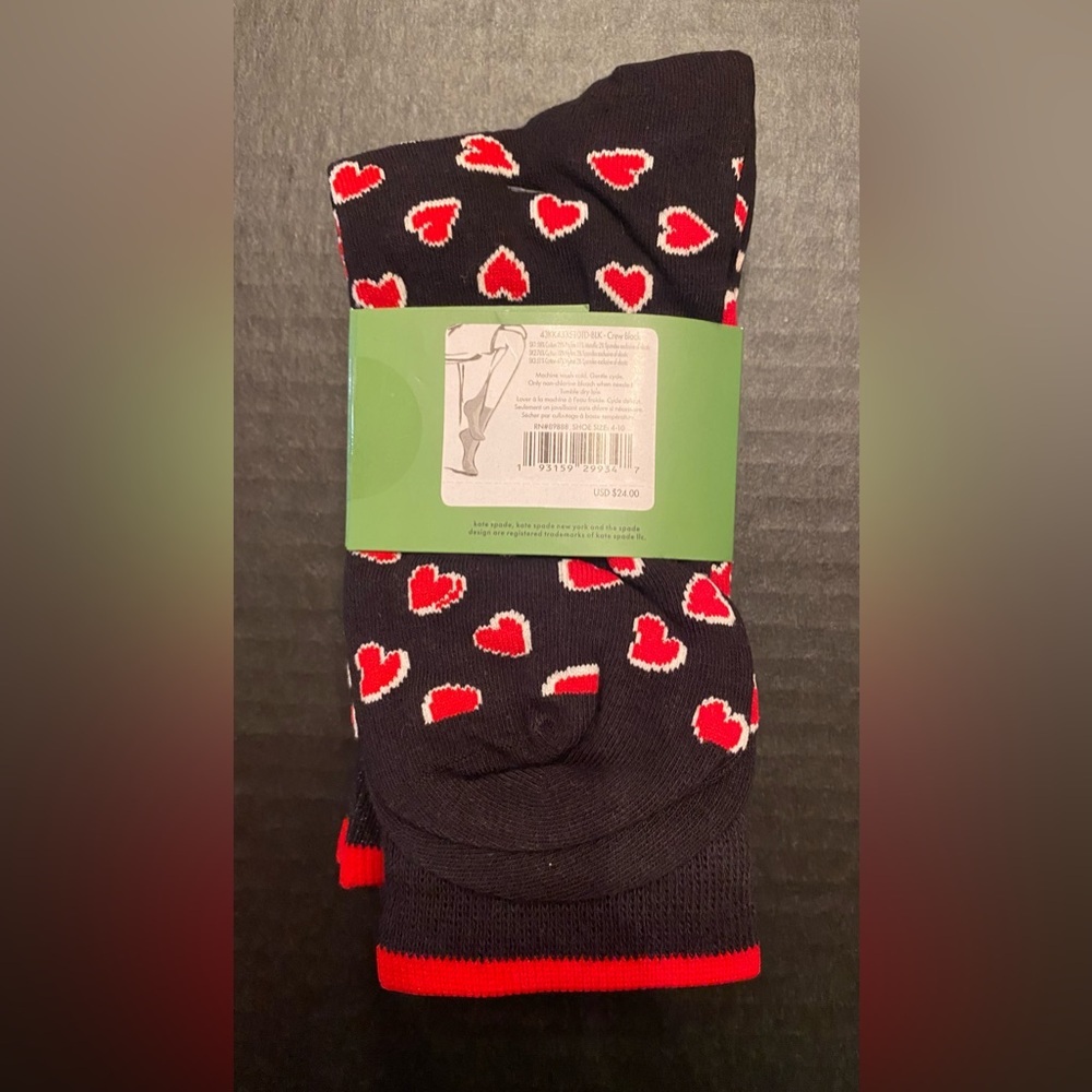 KATE SPADE 3 Pack Crew‎ Socks One Size (Heart Hearts Stripes)